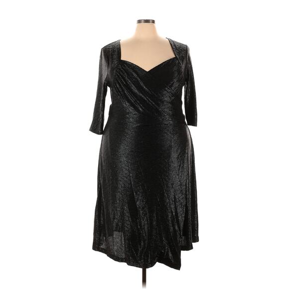 Kiyonna Wrap Dress Party Socialite Style Sweetheart Neck Black Shimmer 2X LBD - Picture 6 of 11